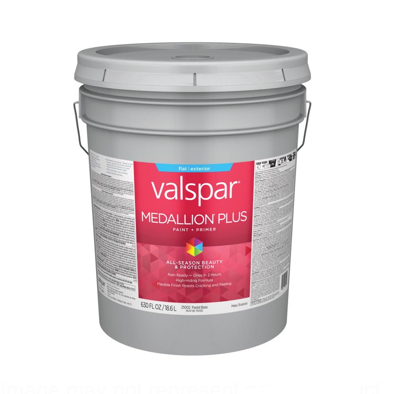 Valspar Medallion Plus 2500 08 Latex Paint, Acrylic Base, Flat Sheen, Pastel Base, 5 gal, Plastic Pail Pastel Base