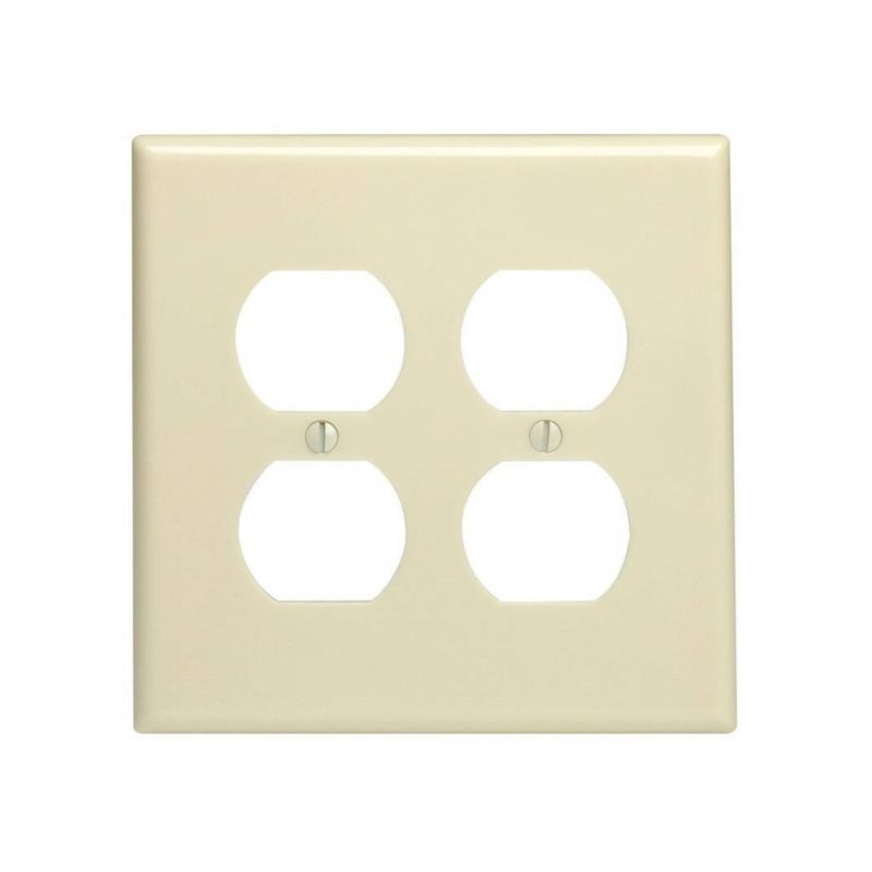 Leviton 86116 Receptacle Wallplate, 5-1/4 in L, 5.31 in W, Oversized, 2 -Gang, Plastic, Ivory, Surface Mounting Oversized, Ivory
