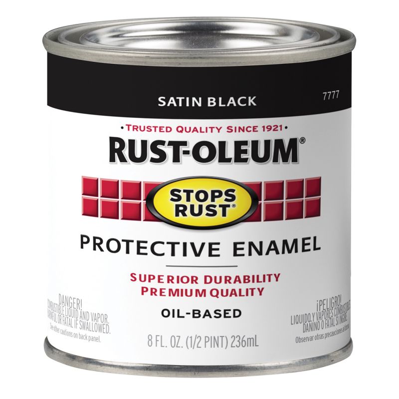 Rust-Oleum Stops Rust 7777730 Enamel Paint, Oil, Satin, Black, 0.5 pt, Can Black
