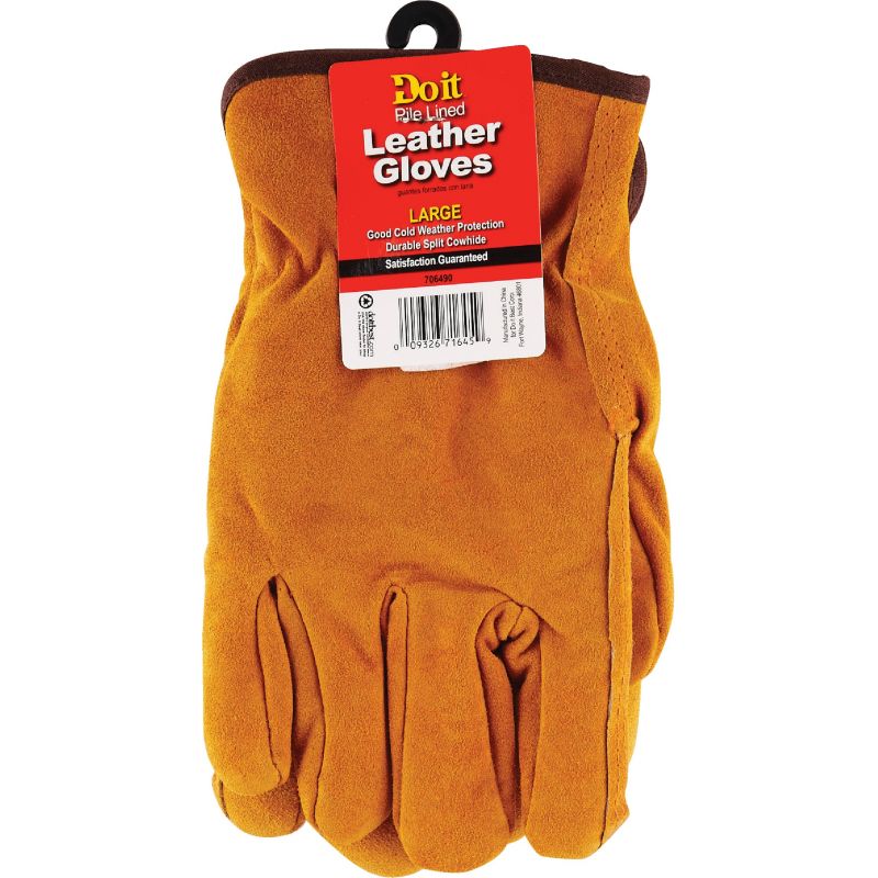 Do it Lined Leather Winter Work Glove L, Tan