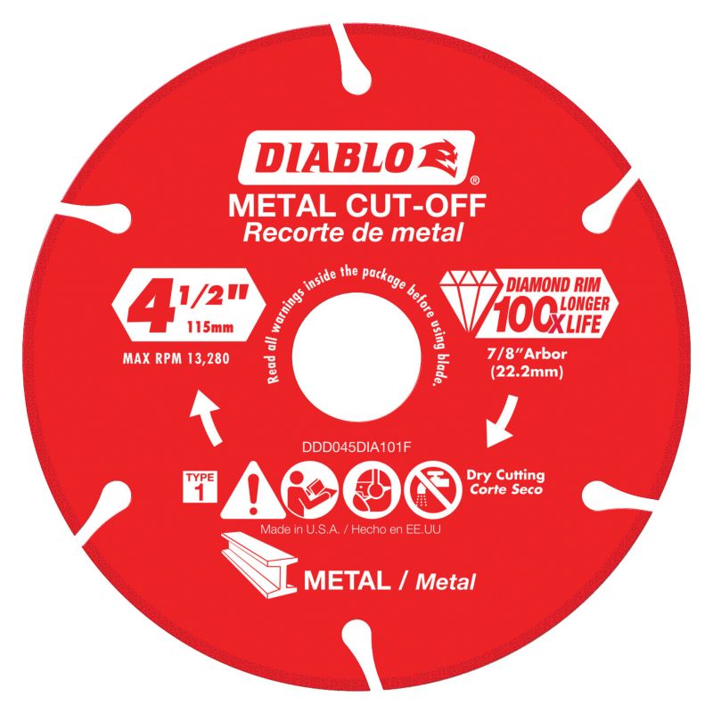 Diablo DDD045DIA101F Cut-Off Blade, 4-1/2 in Dia, 7/8 in Arbor, Continuous Rim