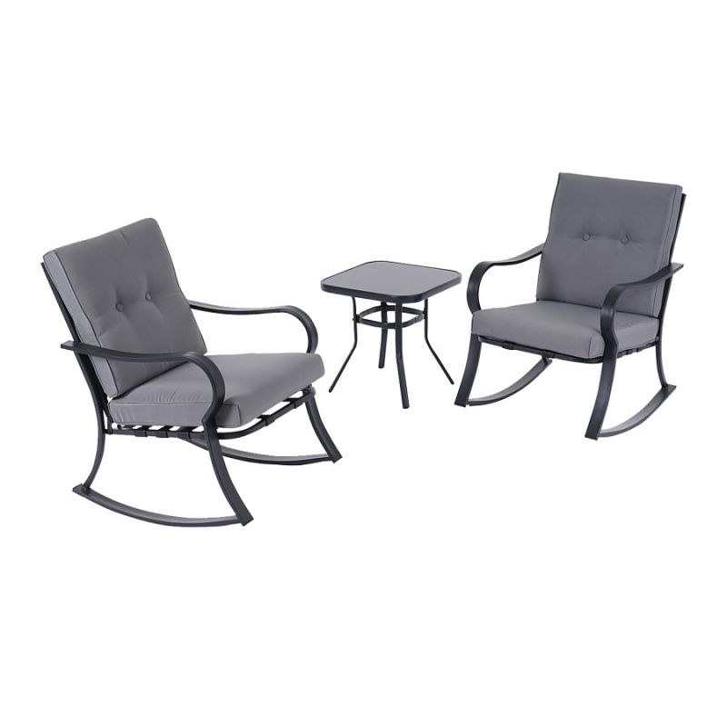 Seasonal Trends 50811 Rocking Chair Set, 24 in OAW, 30.07 in OAD, 19.9 in OAH, Steel &amp; Tempted Glass, Gray Gray