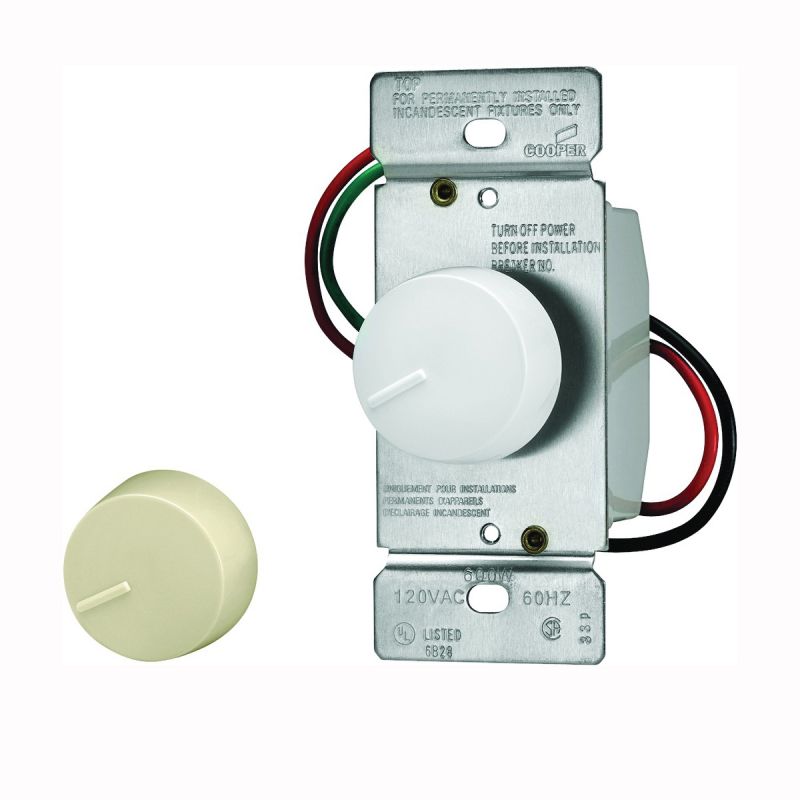 Eaton Wiring Devices RI306P-VW-K2 Rotary Dimmer, 20 A, 120 V, 600 W, 3-Way, Ivory/White Ivory/White