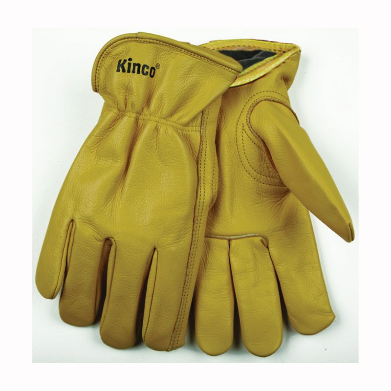 Heatkeep 98RL-L Driver Gloves, Men&#039;s, L, 10-1/2 in L, Keystone Thumb, Easy-On Cuff, Cowhide Leather, Gold L, Gold