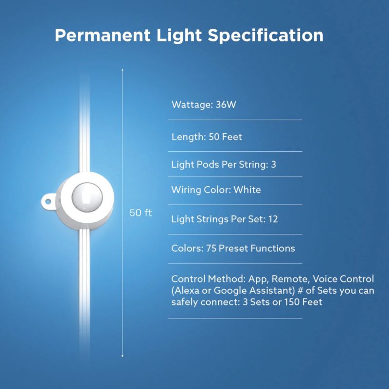 Feit Electric SL50-36/RGB/AG Permanent Light, String, 120 V, 36 W, 36-Lamp, LED Lamp, Multi-Color Light