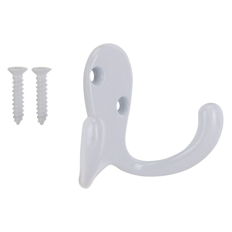ProSource 23263WHB-PS Coat and Hat Hook, 22 lb, 2-Hook, 7/8 in Opening, Zinc, Powder-Coated White