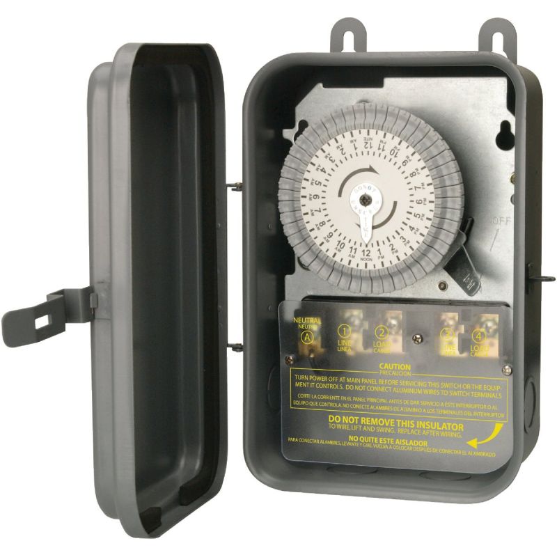 Woods Wire DPST Outdoor Timer Gray, 40A Resistive/Tungsten, 20A Ballast