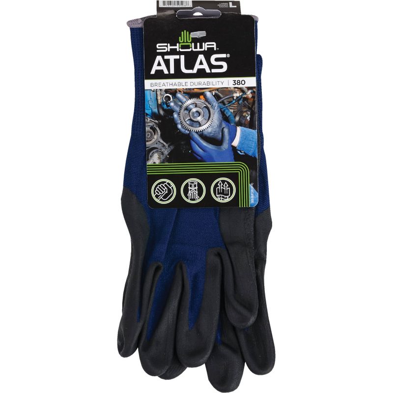 Showa Atlas Comfort Grip Nitrile Coated Glove L, Blue &amp; Black