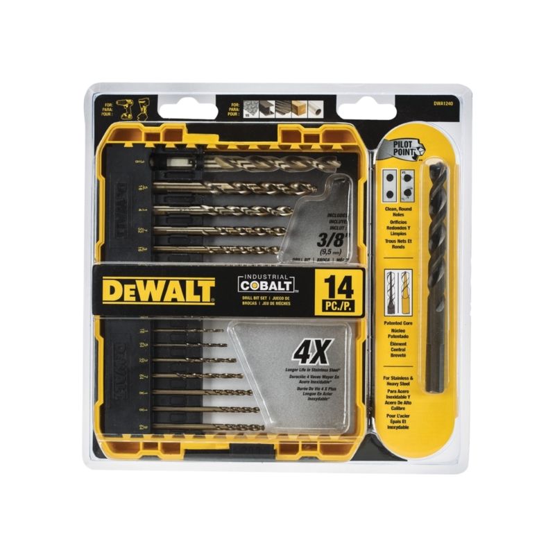 DeWALT DWA1240/DW1263 Drill Bit Set, Industrial, 14-Piece, Cobalt Steel, Ferrous Oxide Gold