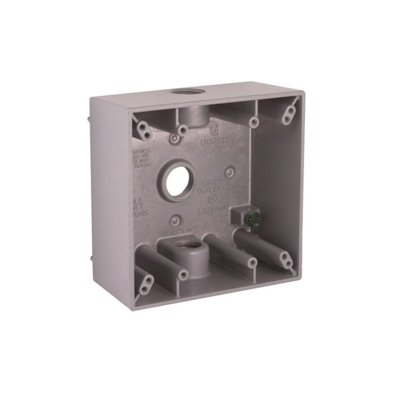 Hubbell 5333-0 Weatherproof Box, 3 -Outlet, 2 -Gang, Aluminum, Gray, Powder-Coated Gray