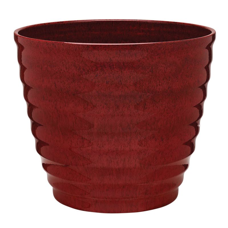 Southern Patio HDR-064749 Planter, 14 in Dia, 11-1/2 in H, Round, Beehive Design, Resin, Red Red