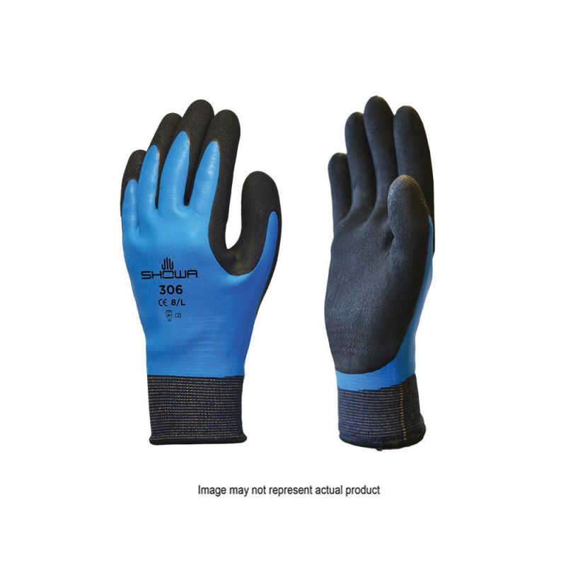 SHOWA 306S-06.RT Gloves, S, Elastic Cuff, Latex Coating, Black/Blue S, Black/Blue