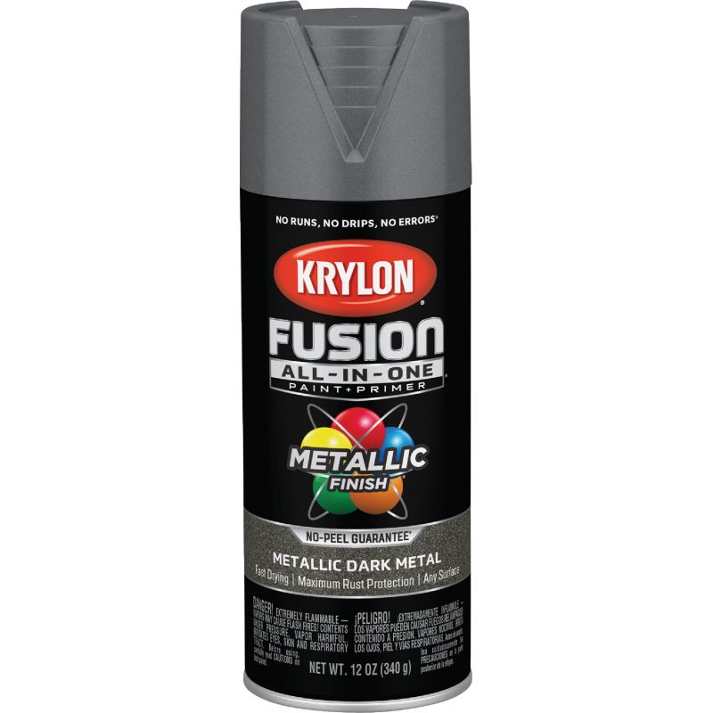 Krylon Fusion All-In-One Spray Paint &amp; Primer Metallic Dark Metal, 12 Oz.