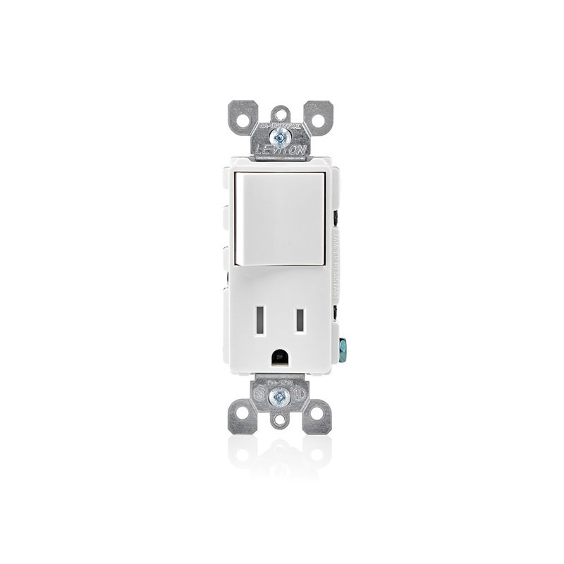 Leviton S02-05625-0WS Combination Switch/Receptacle, 1 -Pole, 15 A, 120 V Switch, 125 V Receptacle, White White