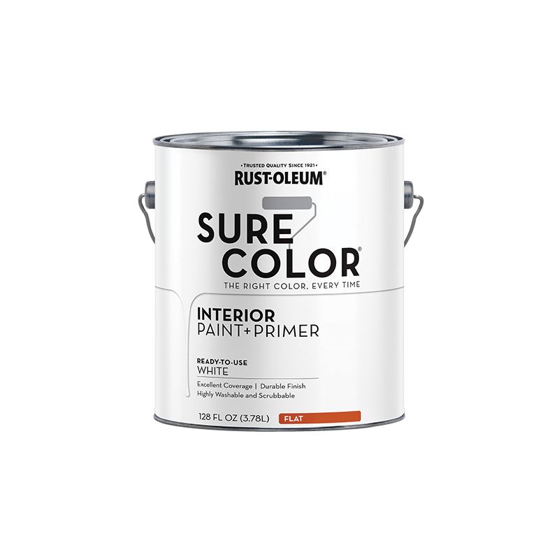 Rust-Oleum Sure Color 380215 Interior Wall Paint, Flat, White, 1 gal, Can, 400 sq-ft Coverage Area White