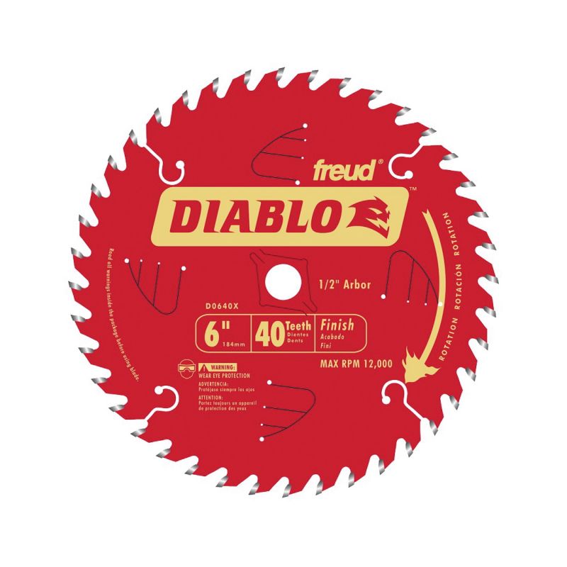 Diablo D0640X Circular Saw Blade, 6 in Dia, 1/2 in Arbor, 40-Teeth, Carbide Cutting Edge
