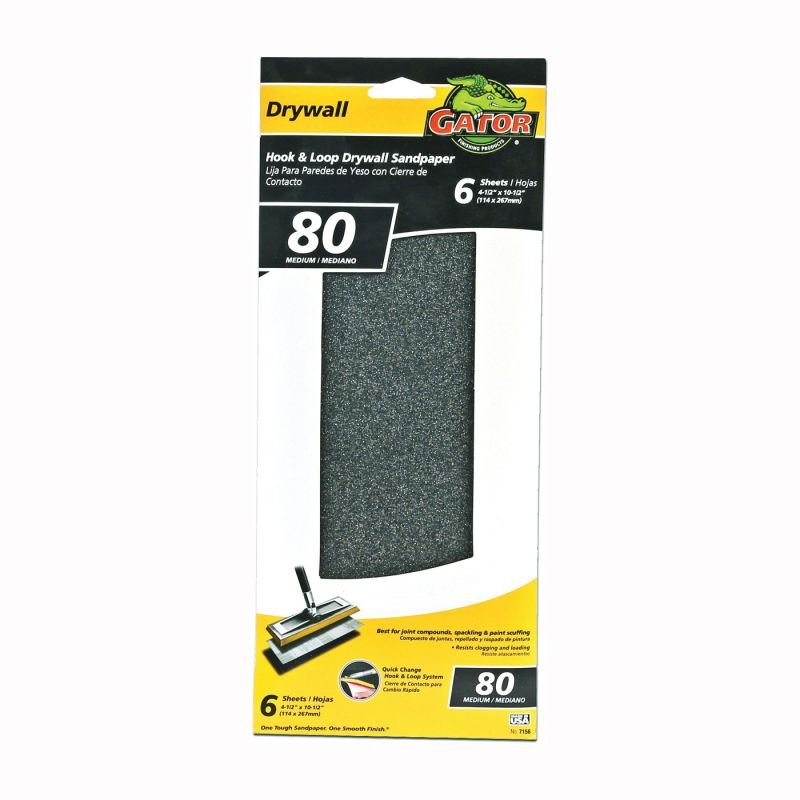 Gator 7156 Sandpaper, 10-1/2 in L, 4-1/2 in W, 80 Grit, Medium, Silicone Carbide Abrasive