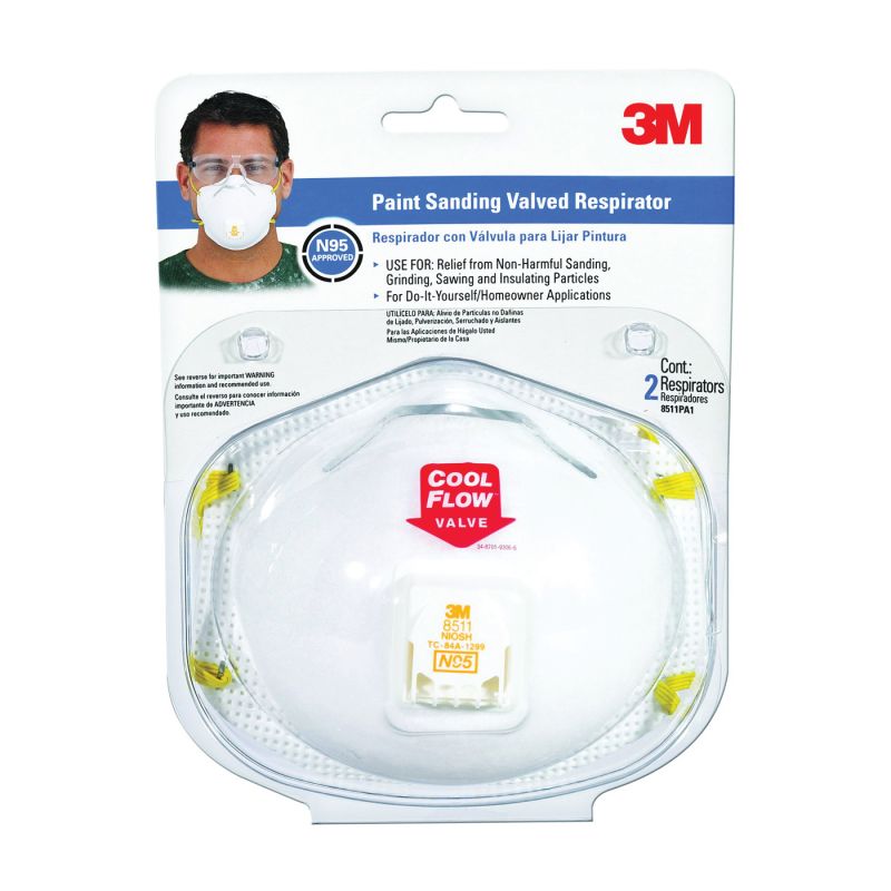 3M TEKK Protection 8511PA1-2A/R8511- Disposable Valved Respirator, N95 Filter Class, 95 % Filter Efficiency, White White