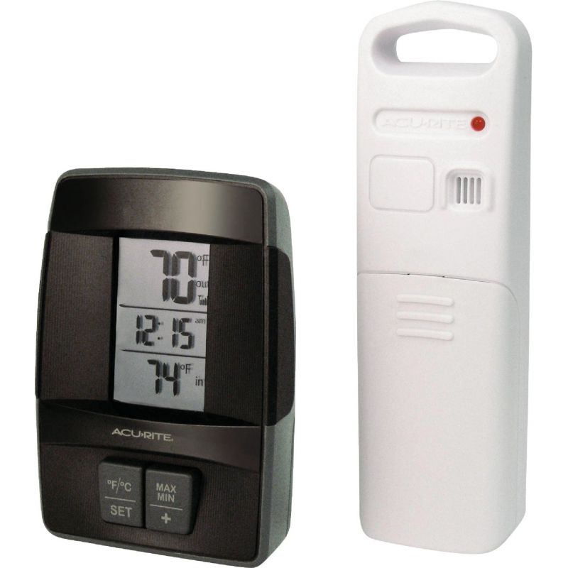 AcuRite Wireless Clock Indoor &amp; Outdoor Thermometer Black
