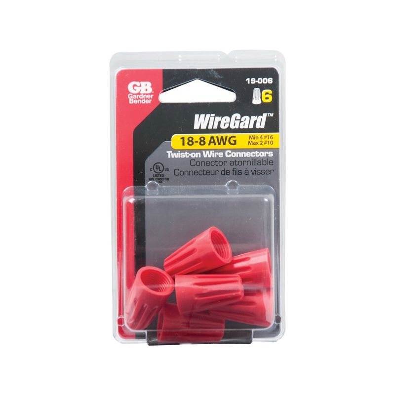 Gardner Bender WireGard GB-4 19-006 Wire Connector, 18 to 10 AWG Wire, Steel Contact, Thermoplastic Housing Material, Red Red
