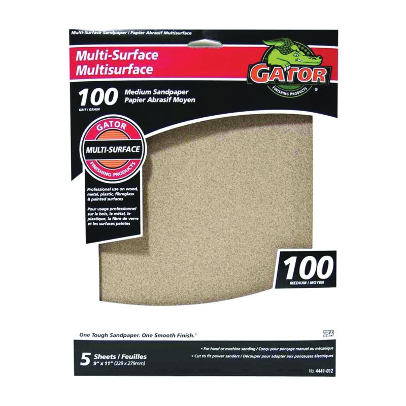 Gator 4441-012 Sanding Sheet, 9 in L, 11 in W, 100 Grit, Medium, Aluminum Oxide Abrasive