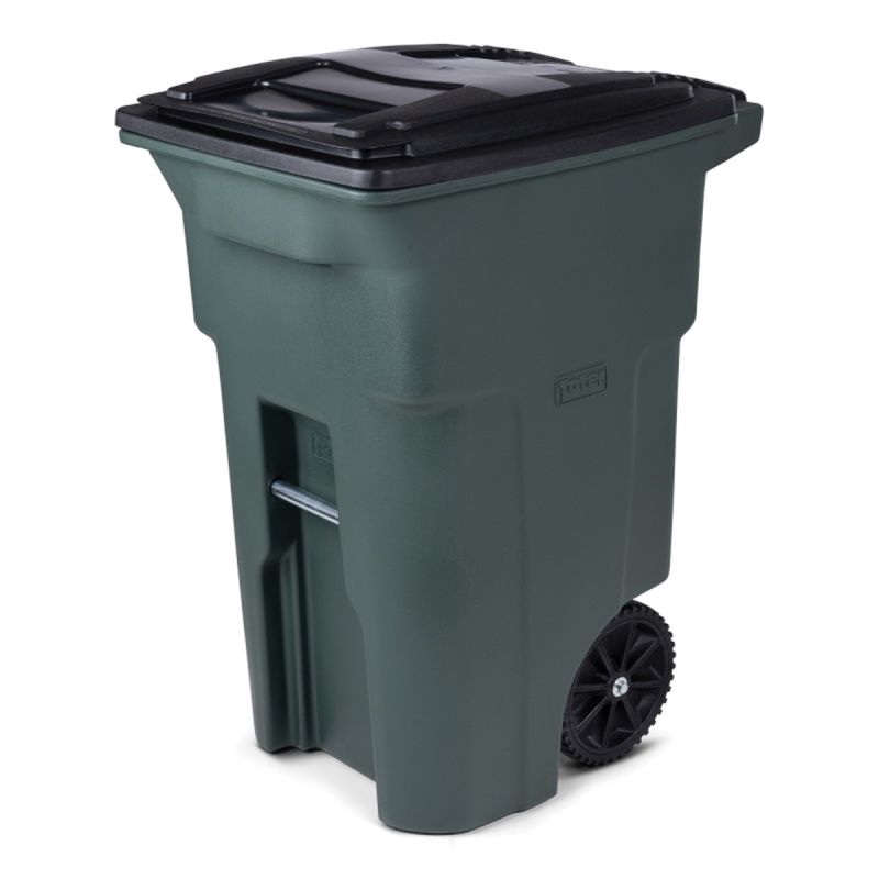 Toter 79296-R2968 Trash Can with Wheels and Attached Lid, 96 gal Capacity, Polyethylene, Greenstone, Lid Closure 96 Gal, Greenstone
