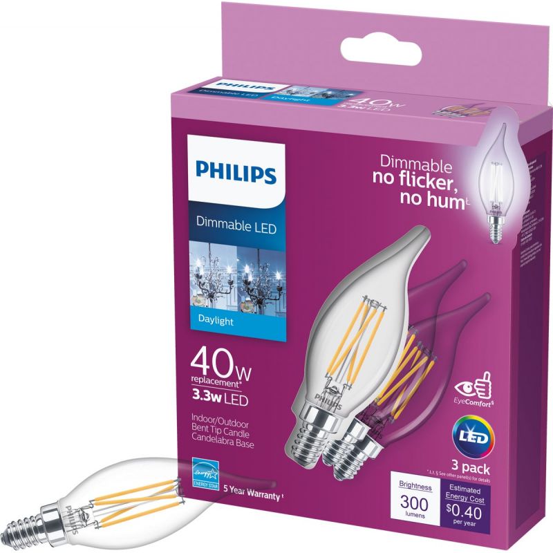 Philips BA11 Candelabra Dimmable LED Decorative Light Bulb