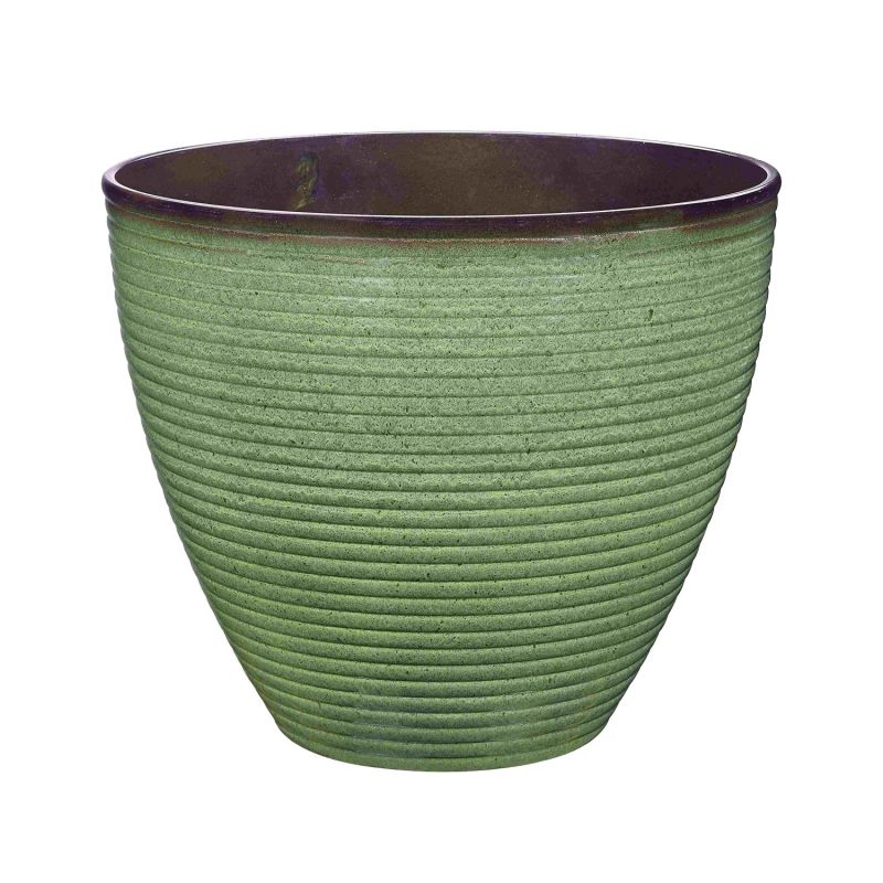 Landscapers Select PT-S006 Wave Planter, 15 in Dia, 12-1/2 in H, Round, Resin, Green, Green Wave 0.625 Cu-ft, Green