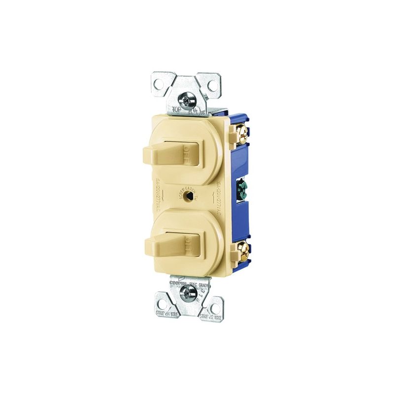 Eaton Wiring Devices 275V-BOX Combination Toggle Switch, 15 A, 120/277 V, Screw Terminal, Steel Housing Material Ivory
