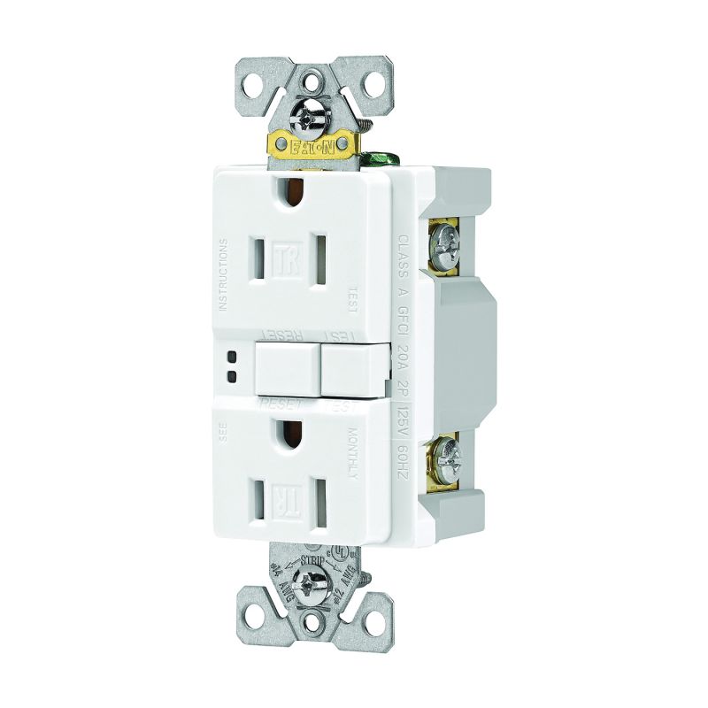 Eaton Wiring Devices TRSGF15W-3-L GFCI Duplex Receptacle, 2 -Pole, 15 A, 125 V, Back, Side Wiring, NEMA: 5-15R White