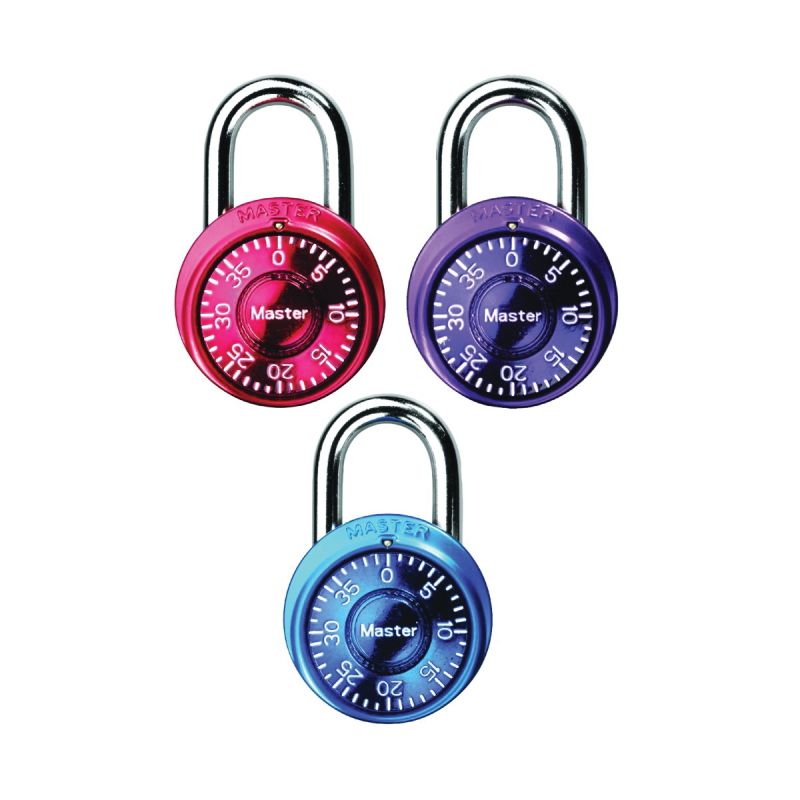 Master Lock 1533TRI Padlock, 3/16 in Dia Shackle, 11/16 in H Shackle, Steel Shackle, Metal Body, Anodized Aluminum Assorted