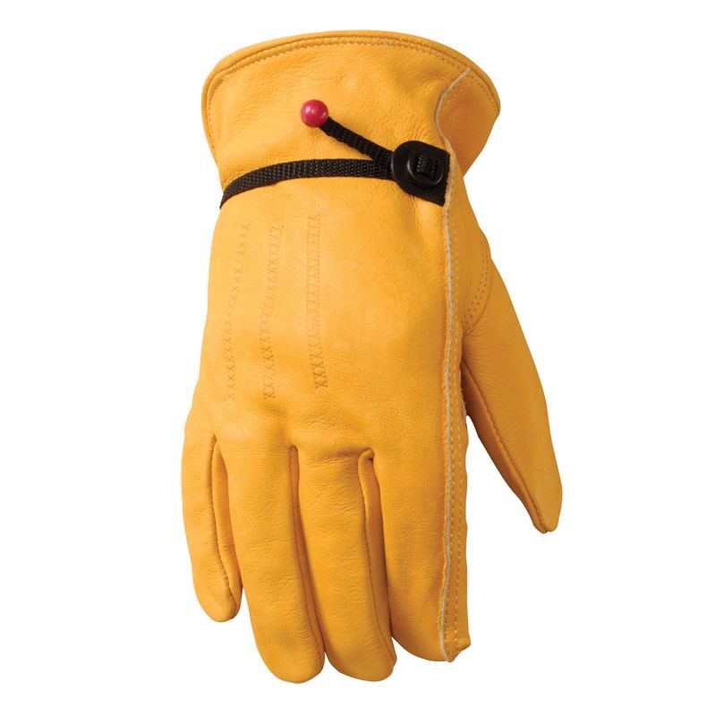 Wells Lamont 1132M Adjustable Work Gloves, Men&#039;s, M, Keystone Thumb, Cowhide Leather, Gold/Yellow M, Gold/Yellow