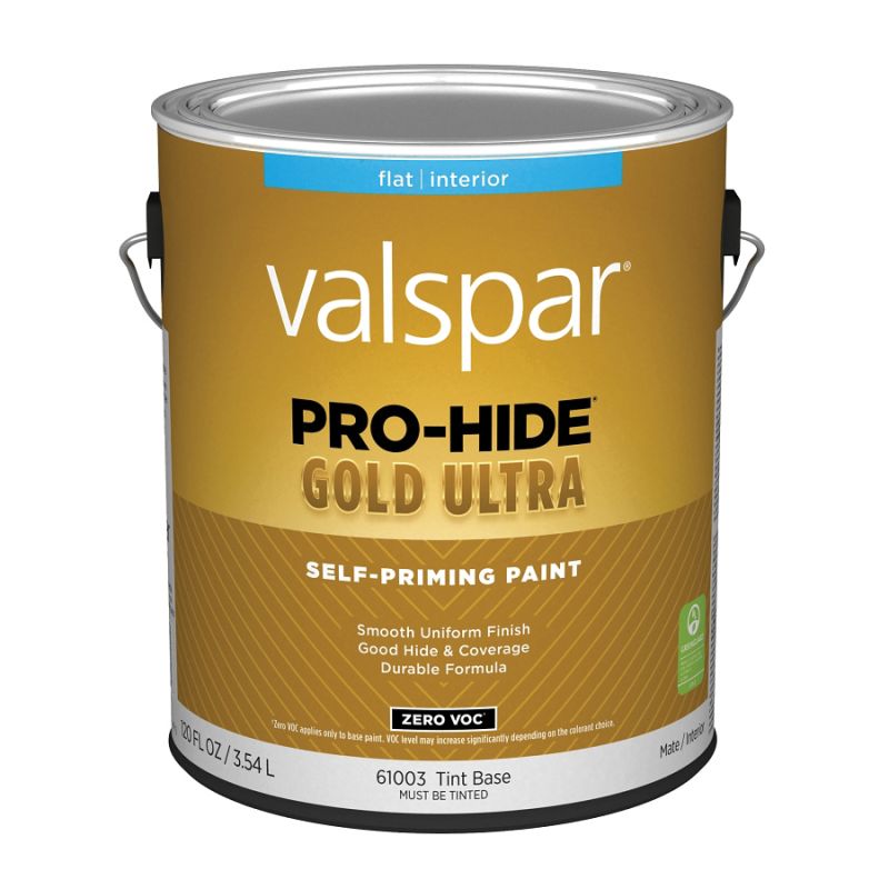 Valspar Pro-Hide Gold Ultra 6100 07 Latex Paint, Acrylic Base, Flat Sheen, Tint White, 1 gal Tint White