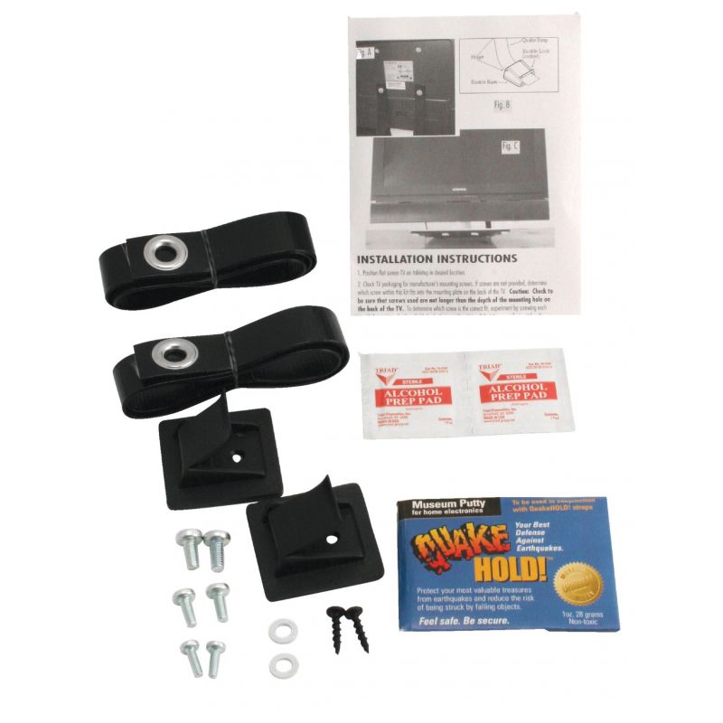 QuakeHold Flat Screen TV Furniture Safety Strap 100 Lb, Black
