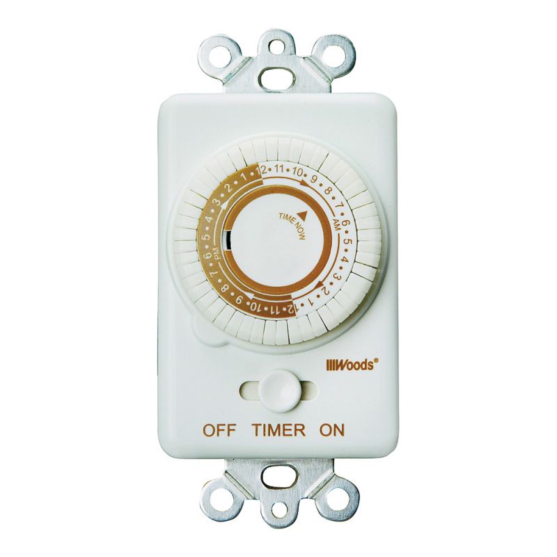 Woods 59745 Mechanical Timer, 20 A, 125 V, 2500 W, 24 hr Time Setting, 24 On/Off Cycles Per Day Cycle, White White