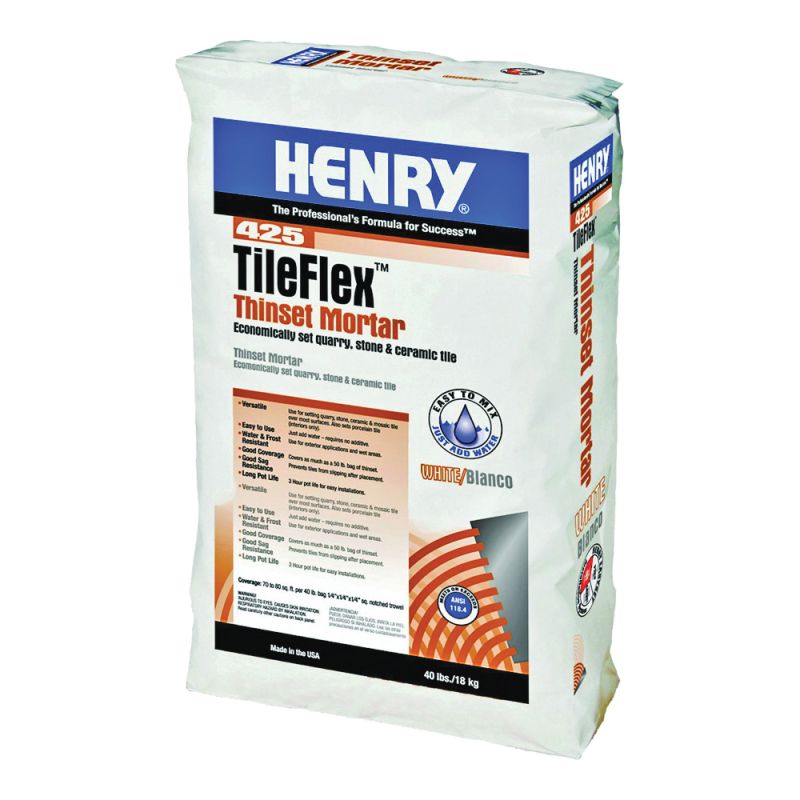 Henry 425 TileFlex Series 12261 Thin-Set Mortar, White, Fine Solid Powder, 40 lb, Bag White