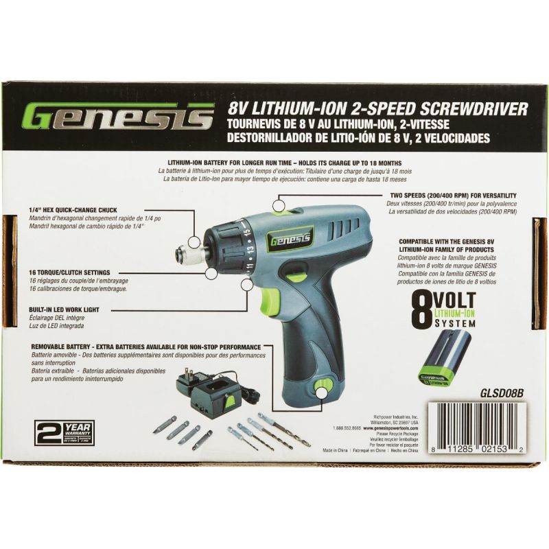 Genesis 8V Lithium-Ion Cordless Screwdriver Kit