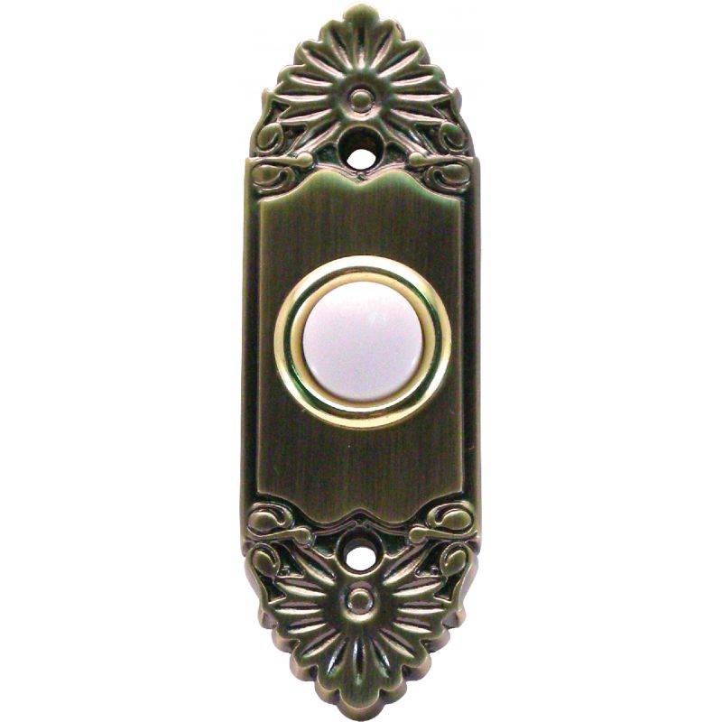 IQ America Antique Brass Scroll Lighted Doorbell Button Antique Brass