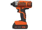Black+Decker BDCI20C Impact Driver, Battery Included, 20 V, 1.5 Ah, 1/4 in Drive, Hex Drive, 3900 ipm