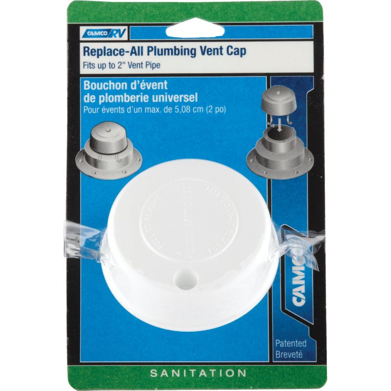 Camco Replace-All Plumbing RV Vent Cap 2 In., Polar White