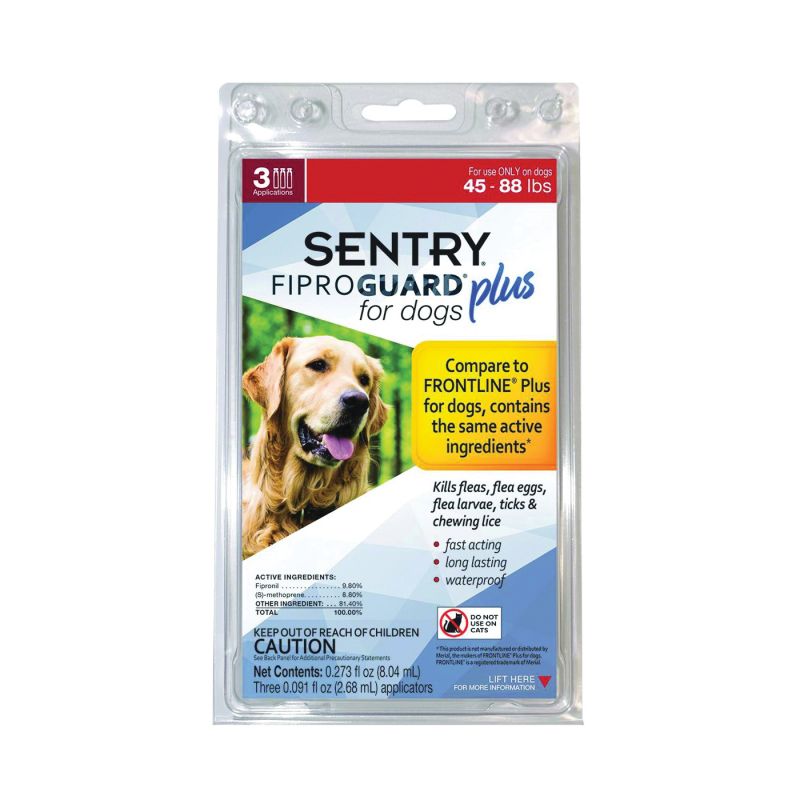 SENTRY Fiproguard Plus 03162 Flea and Tick Squeeze-On, Liquid, Pleasant, 3 Count Pale Yellow
