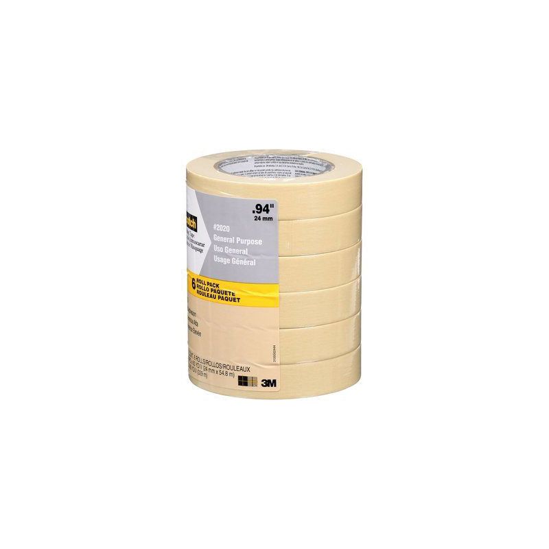 Scotch 2020-24ECP Masking Tape, 60 yd L, 0.94 in W, Crepe Paper Backing, Tan Tan