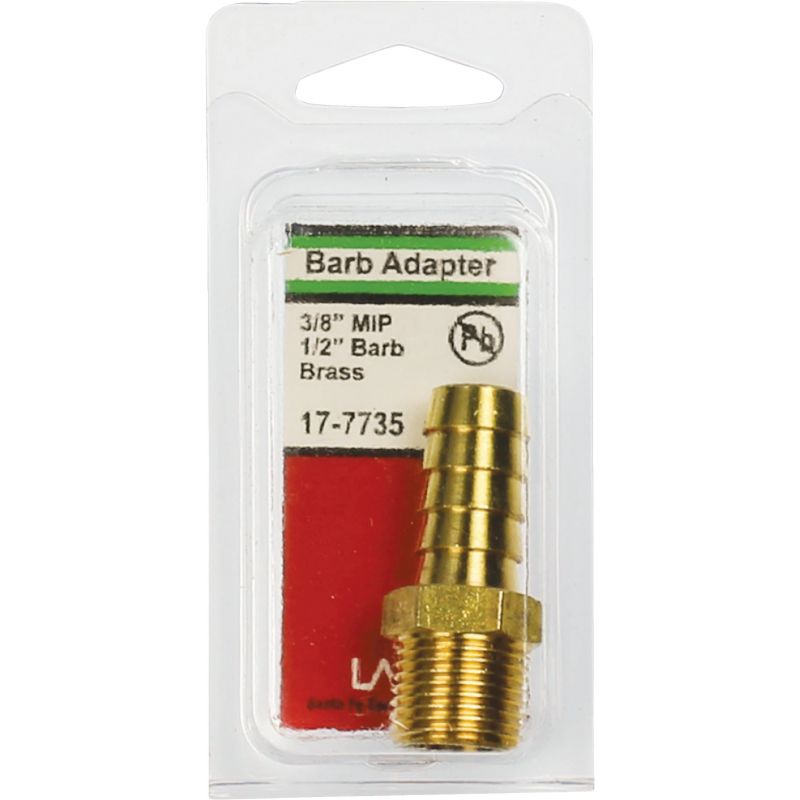 Lasco Brass Hose Barb X Male Pipe Thread Adapter 3/8&quot; MPT X 1/2&quot; Hose Barb