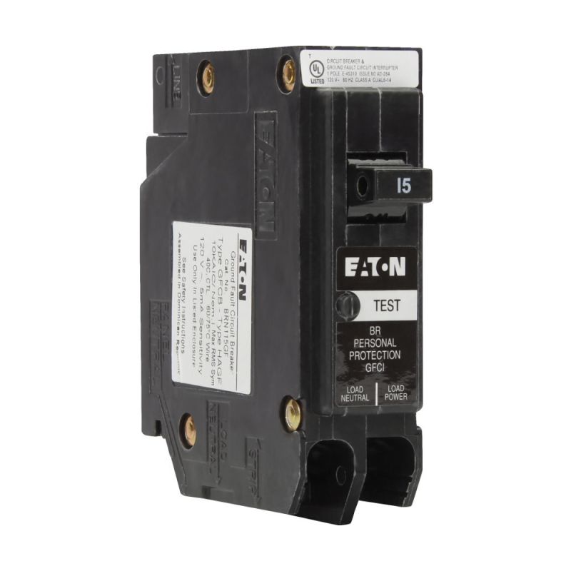 Eaton BRN115GF Circuit Breaker, BR, GFCI, 15 A, 1-Pole, 120/240 VAC, Plug