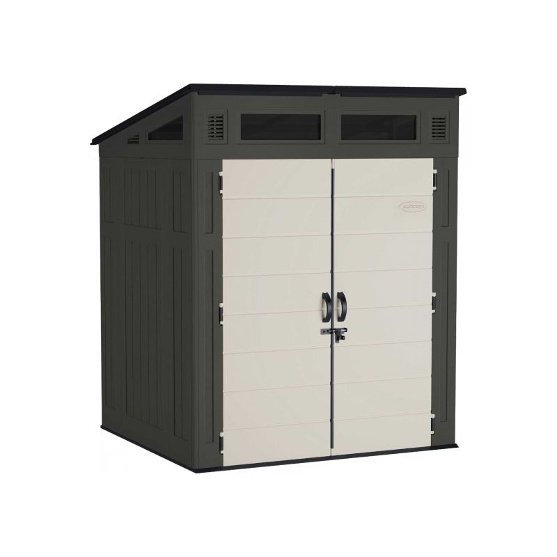 Suncast Modernist BMS6580 Storage Shed, 200 cu-ft Capacity, 6 ft 2-1/2 in W, 5 ft 8-1/4 in D, 7 ft 5-3/4 in H 200 Cu-ft, Black/Peppercorn