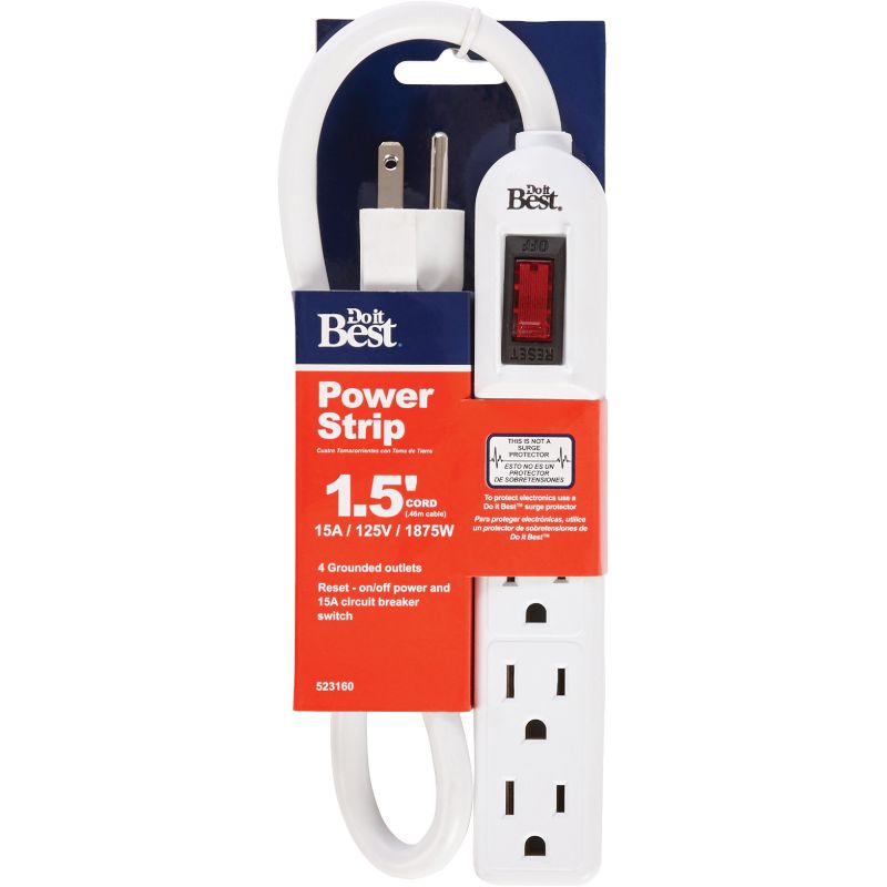 Do it Best 4-Outlet Power Strip White, 15A