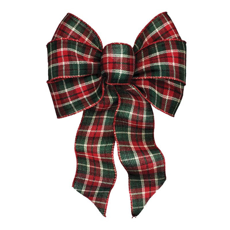 Holidaytrims 6126 Deluxe Bow, Cheer Plaid Design, Fabric Cream/Green/Red (Pack of 12)