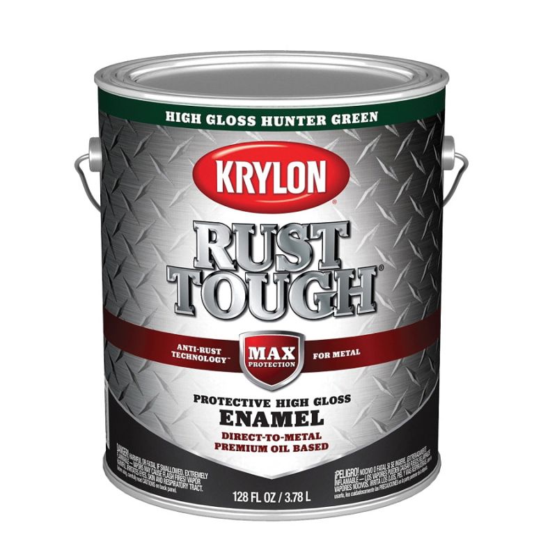Krylon Rust Tough K09739008 Rust Preventative Paint, Gloss, Hunter Green, 1 gal, 400 sq-ft/gal Coverage Area Hunter Green