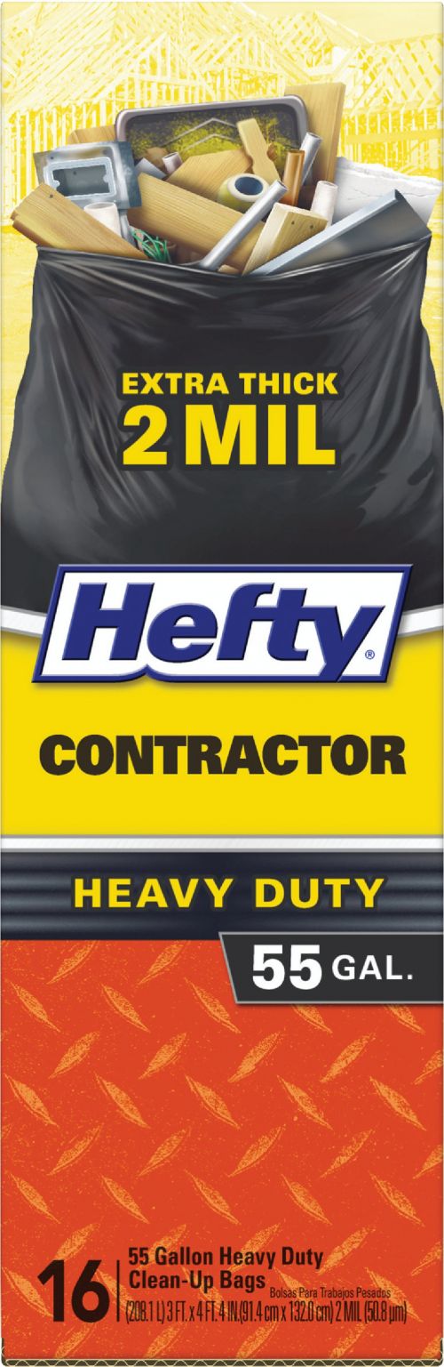 Hefty Gray Clean Up Contractor Bag, 55 gal