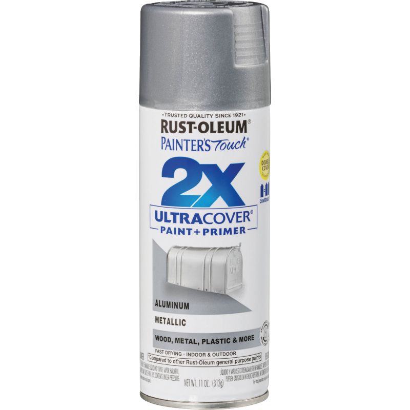 Rust-Oleum Painter&#039;s Touch 2X Ultra Cover Paint + Primer Spray Paint Aluminum, 12 Oz.